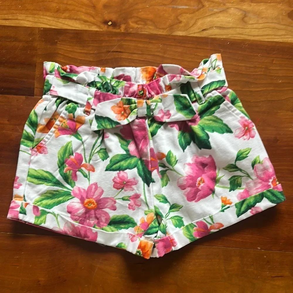 Janie & jack High Waist Pink and Green Floral Shorts